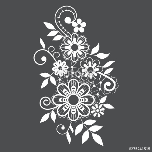 500x500 Retro Lace Vector Single Pattern, Ornamental Design With Flowers