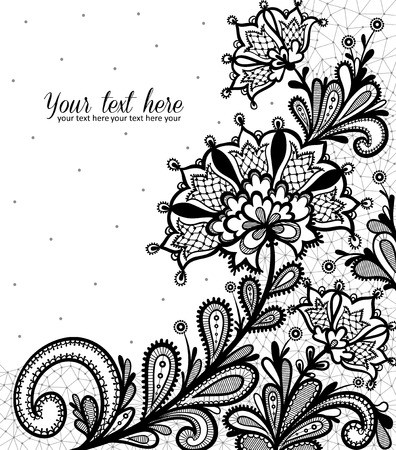 396x450 Black Lace Vector Fabric Seamless Pattern With Lines And Flowers