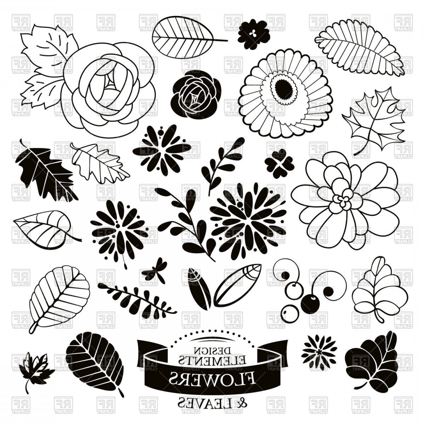 1440x1440 Outline Of Flowers And Leaves Vector Clipart Soidergi