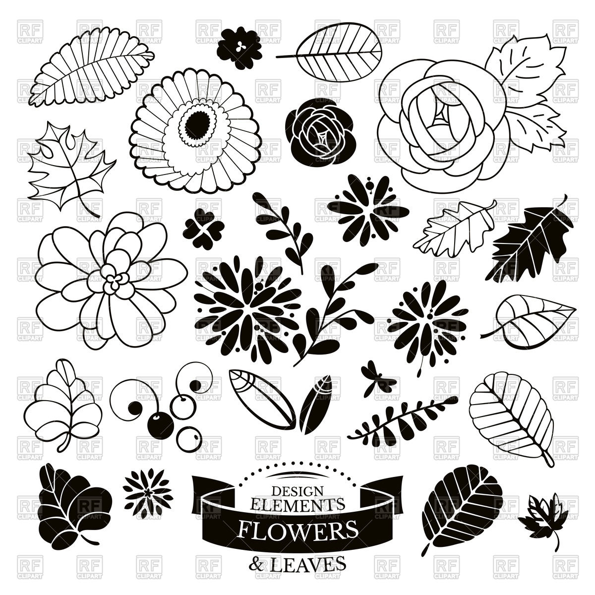 1200x1200 Outline Of Flowers And Leaves Vector Image Of Plants And Animals