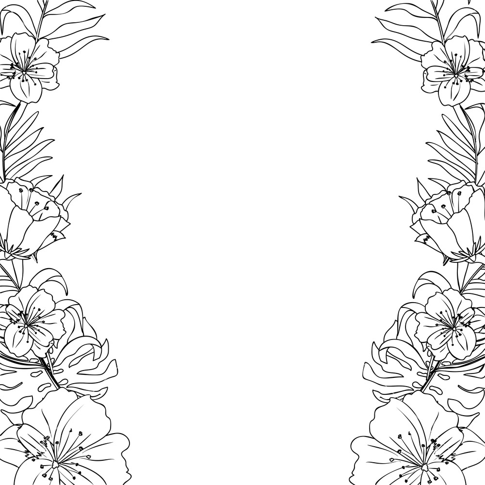 1000x1000 Rustic Branches With Exotic Flowers And Leaves Vector Illustration