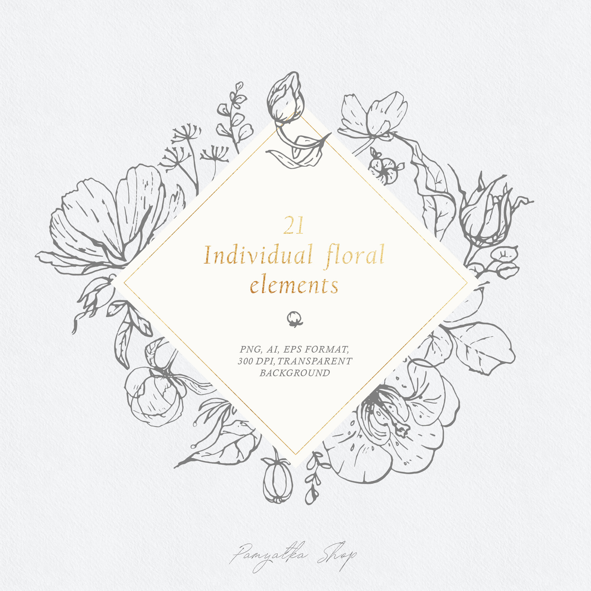 2000x2000 Flower Outlines Floral Elements Floral Line Art Flowers Etsy