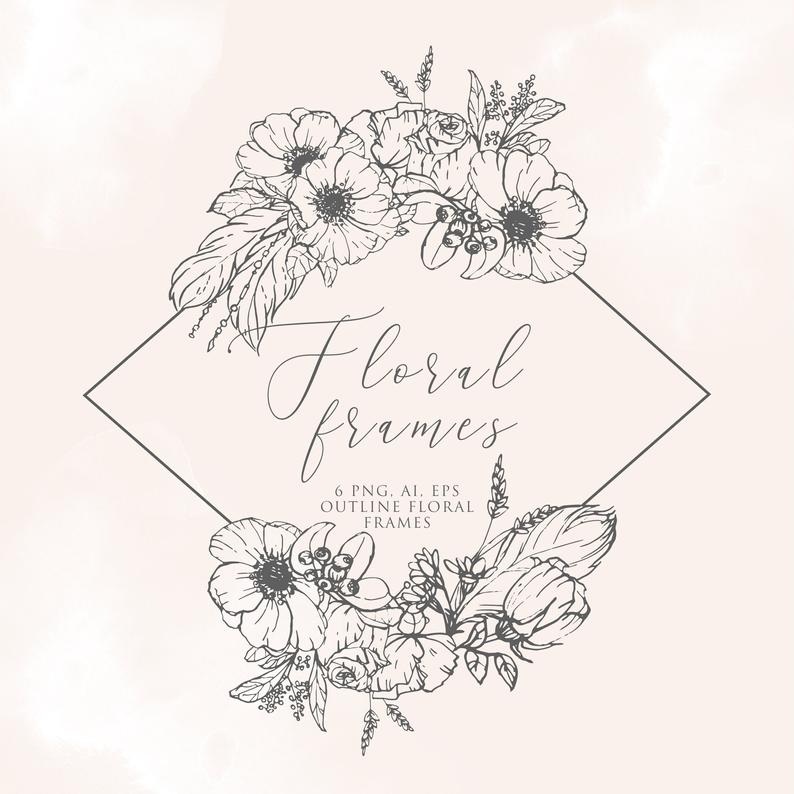 794x794 Floral Frames Floral Wreaths Geometric Frames Outline Etsy