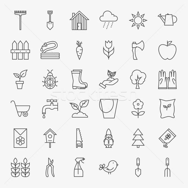 600x600 Garden Flower Line Art Design Icons Big Set Vector Illustration