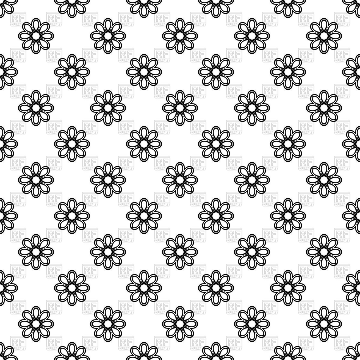 1200x1200 Floral Seamless Pattern With Flowers Outline Vector Image