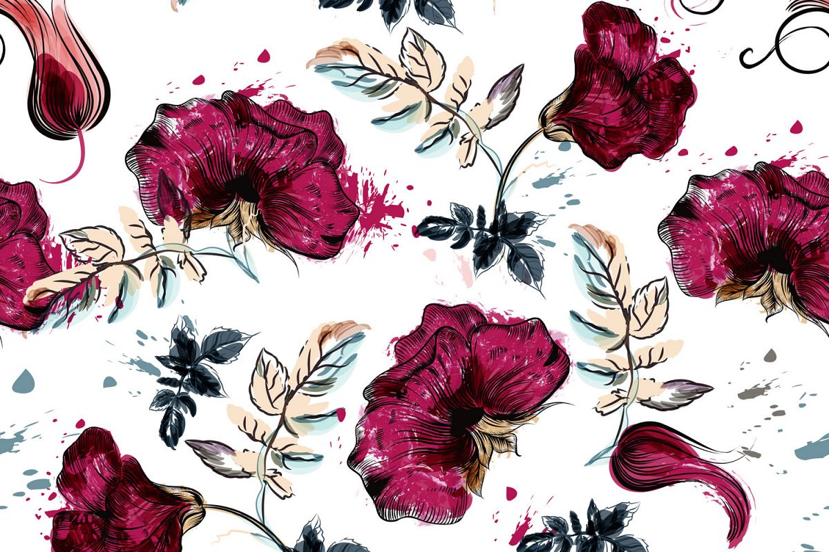 1200x800 Floral Vector Flower Pattern With Watercolor Pink Roses