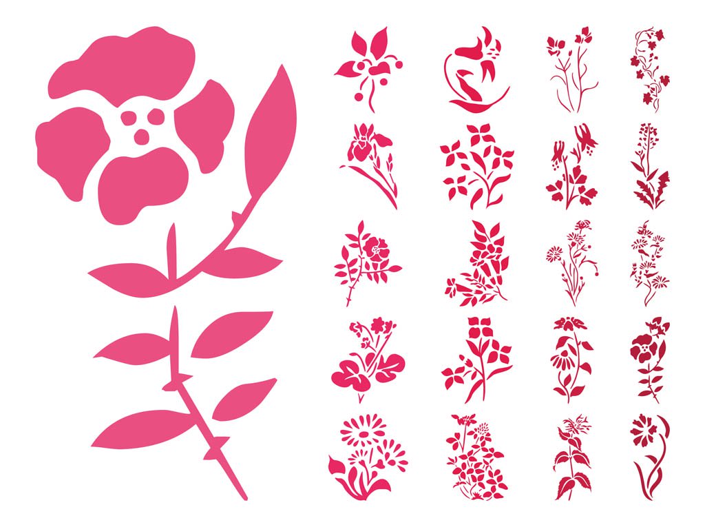 1024x765 Flowers Silhouettes Set Vector Art Graphics