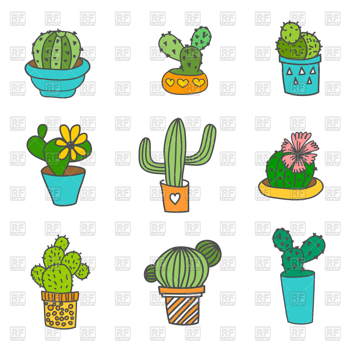 1200x1200 Hand Drawn Cactus Icons In Flower Pot Vector Image Of Plants