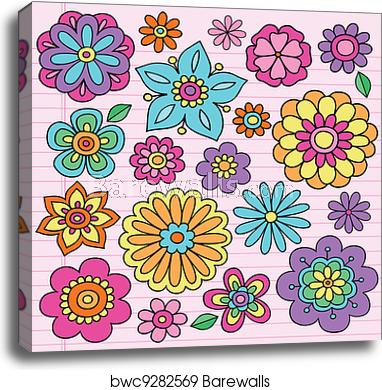 382x390 Flower Power Groovy Doodles Vector, Canvas Print Barewalls