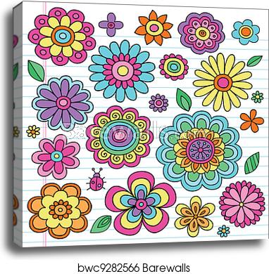 382x390 Flower Power Groovy Doodles Vectors, Canvas Print Barewalls