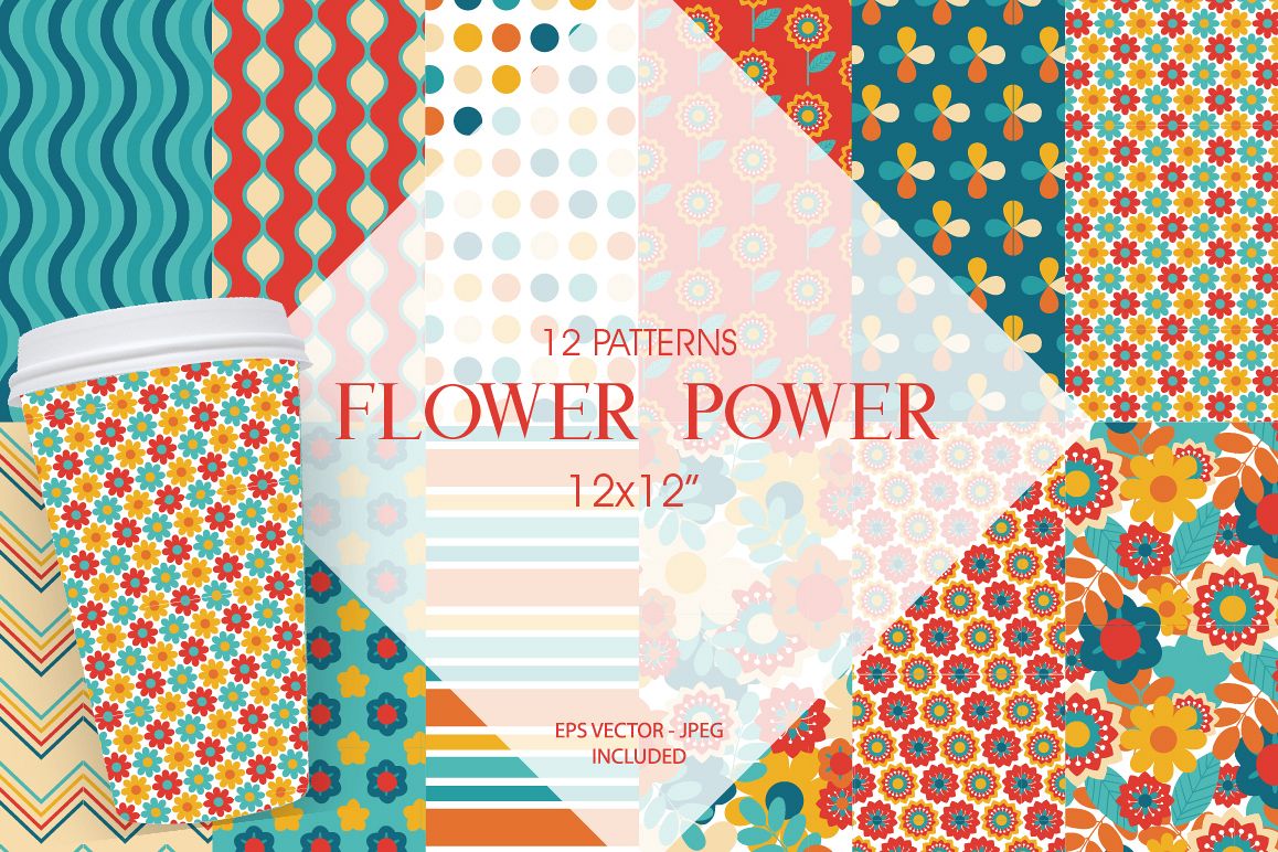 1158x772 Flower Power Pattern Collection, Vector