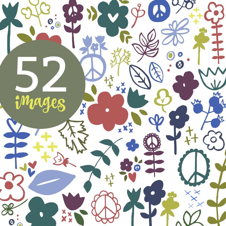 794x794 Flower Power Vector Elements Color Pack Hand Drawn Etsy