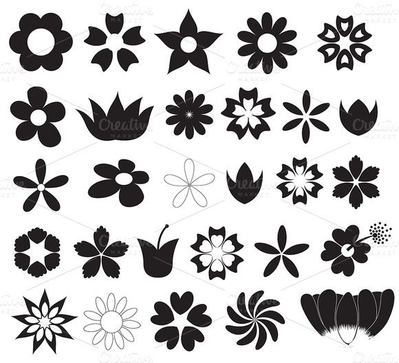 580x528 Flowers Silhouettes Vector Shapes