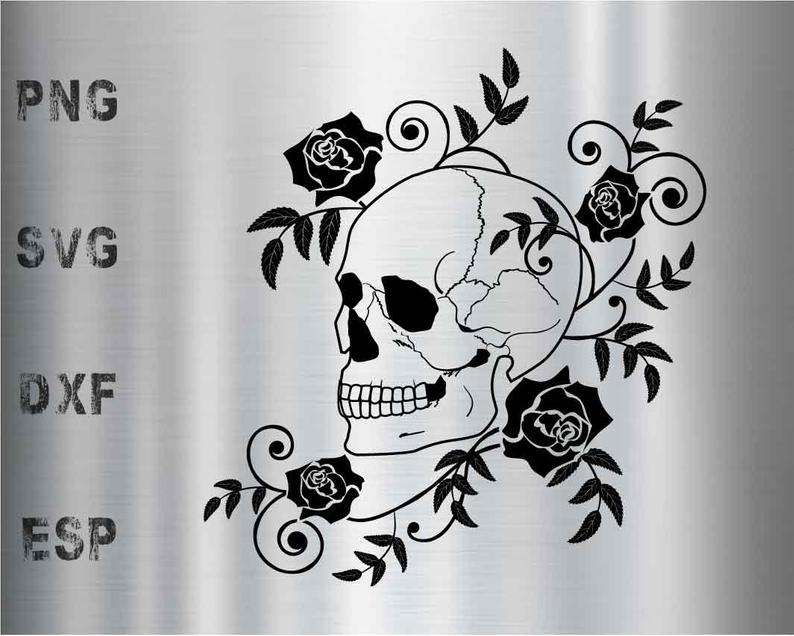 Roses Skull Flower Silhouette Vector Dxf Etsy 794x636 Roses Skull Flower Silhouette Vector Dxf Etsy