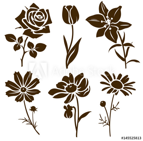 Set Of Decorative Flower Silhouette Vector Flower Icon 500x495 Set Of Decorative Flower Silhouette Vector Flower Icon