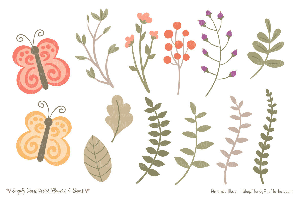 Simply Sweet Vector Flowers Stems Clipart In Antique Peach 1160x772 Simply Sweet Vector Flowers Stems Clipart In Antique Peach