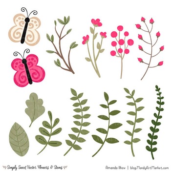 Simply Sweet Vector Flowers Stems Clipart In Hot Pink 350x350 Simply Sweet Vector Flowers Stems Clipart In Hot Pink