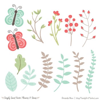Simply Sweet Vector Flowers Stems Clipart In Mint Coral 350x350 Simply Sweet Vector Flowers Stems Clipart In Mint Coral