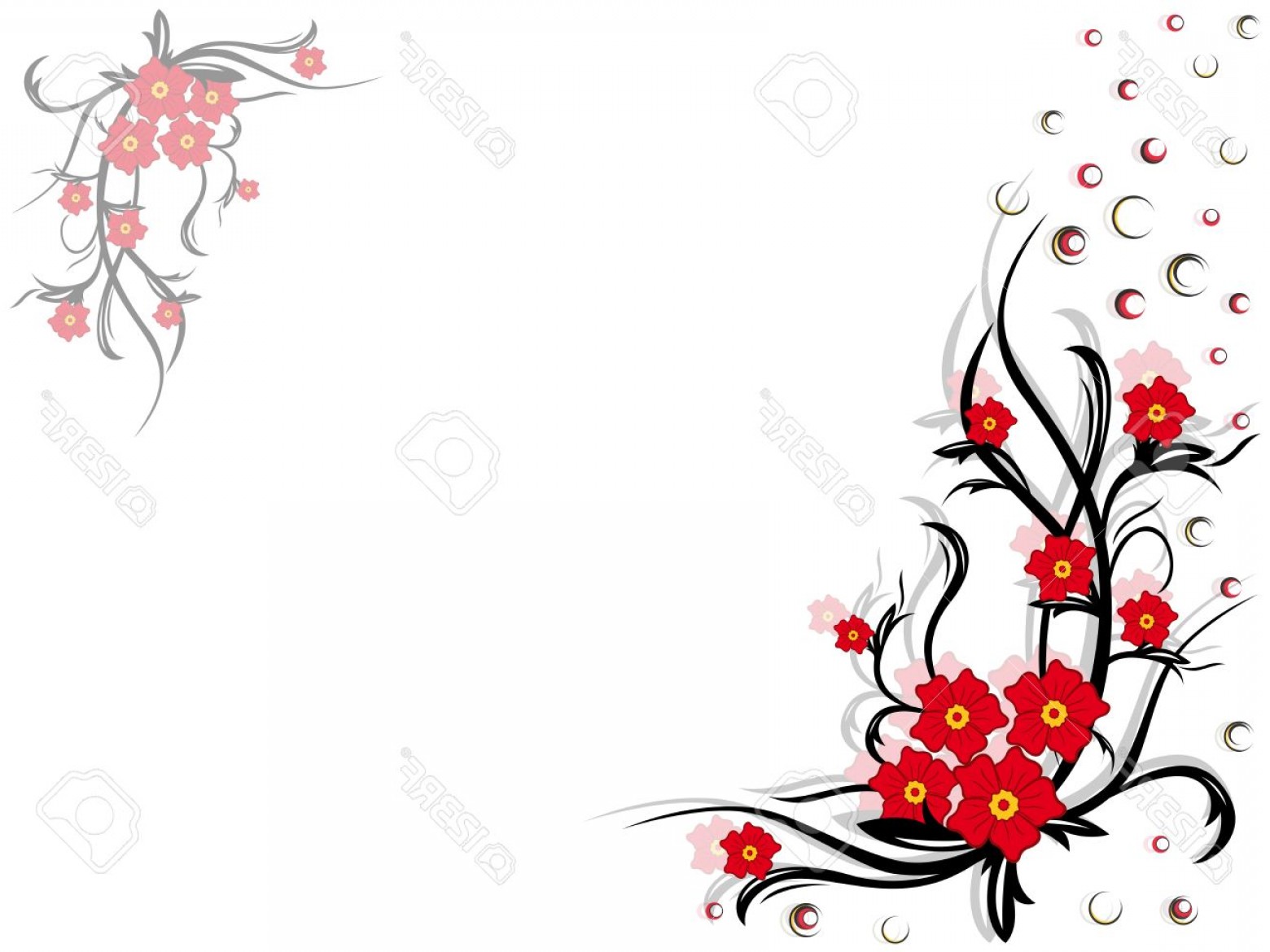 1560x1170 Photostock Vector Floral Swirl Vector Postcard With Red Flowers