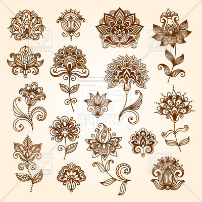400x400 Collection Of Mehndi Style Ornamental Flowers