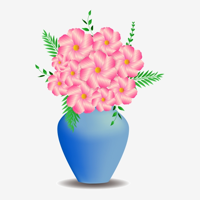 640x640 Vector Free Buckle Pink Flowers Blue Vase, Vector, Free Buckle