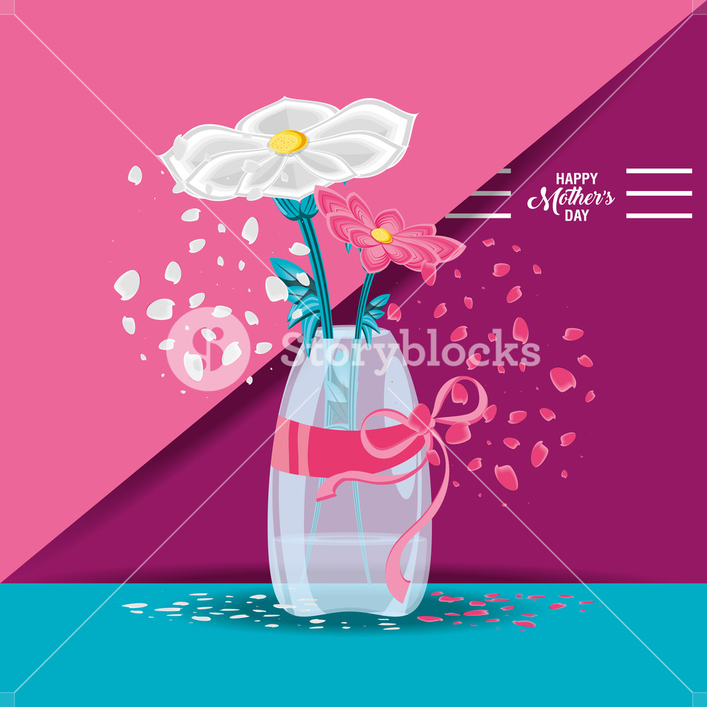 1000x1000 Happy Mother Day Card With Flowers In Vase Vector Illustration