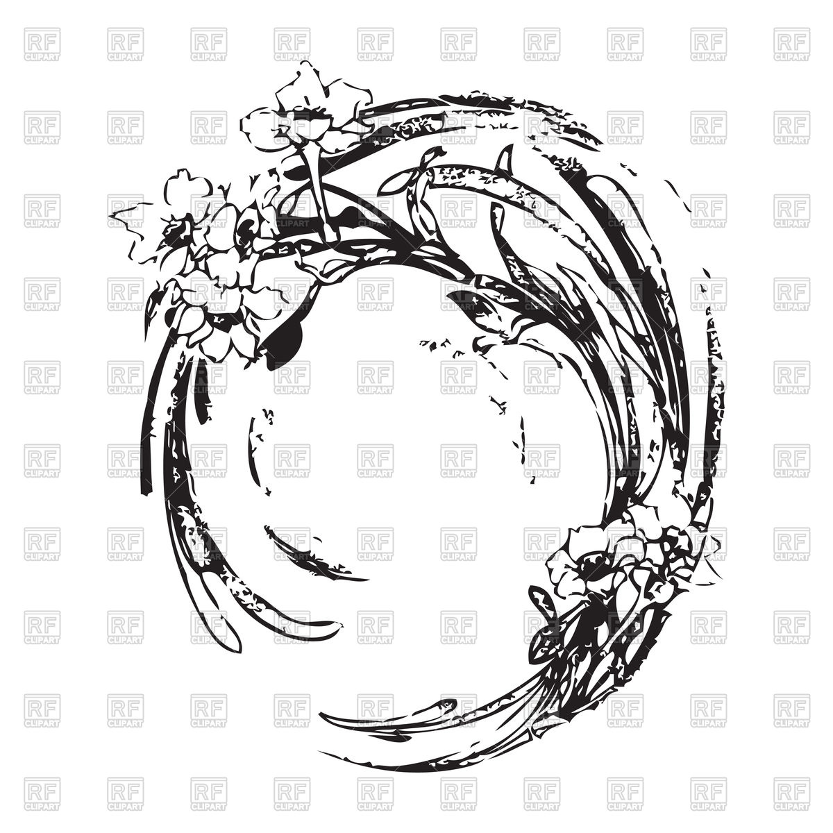 1200x1200 Hand Drawing Vintage Black Circle With Flowers Vector Image