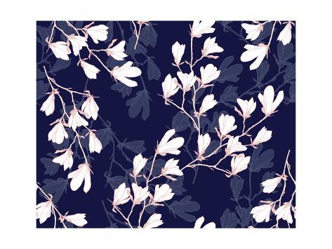 473x355 Magnolia Flower Vector Illustration Seamless Pattern With White