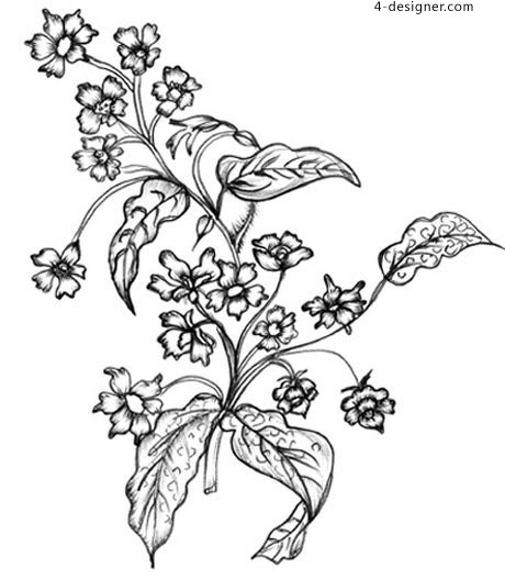 460x527 Designer Freehand Brush Painted Flowers Vector Material