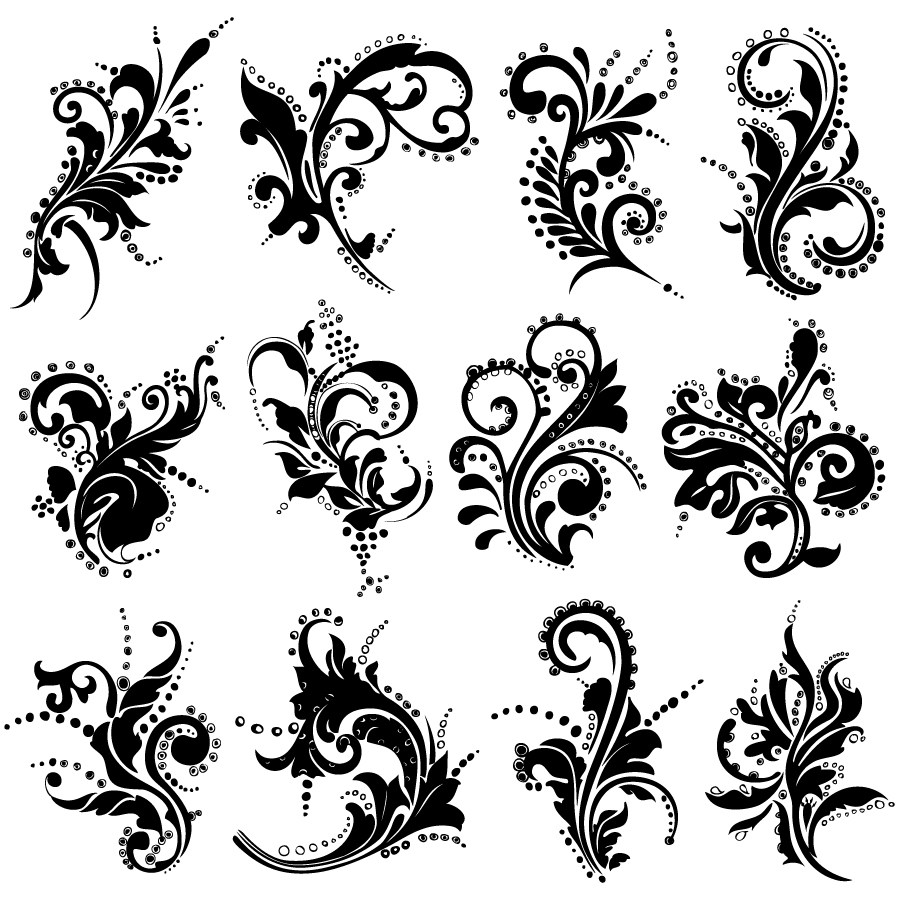 900x900 Hand Drawn Decorative Floral Vector Brush Pack