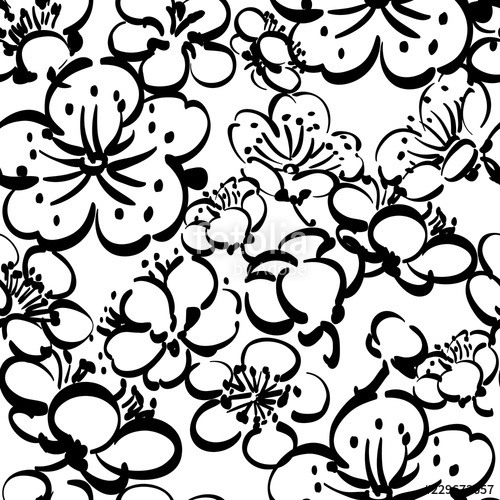 500x500 Cherry Blossom Pattern Background In Black And White Brush Stroke