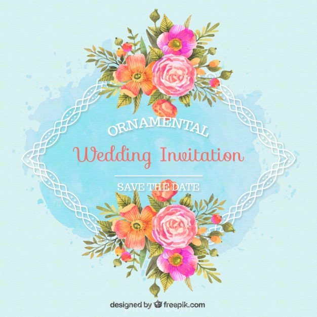 626x626 Wedding Invitation With Ornamental Frame And Watercolor