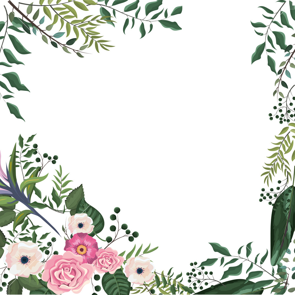 1000x1000 Spring Floral Frame With Leaves And Flowers Vector Illustration