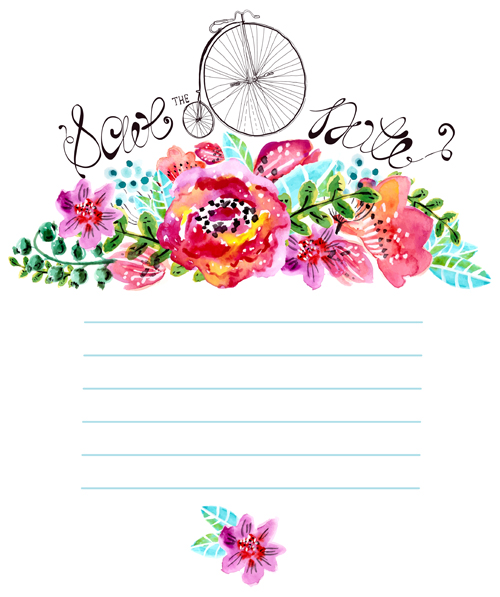 500x597 Watercolor Flower Wedding Invitation Vector Graphics Free Download