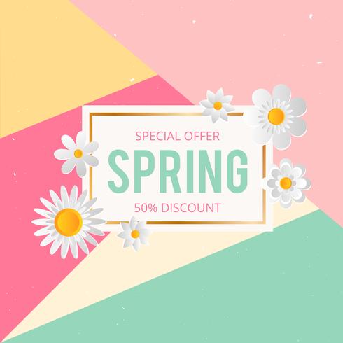 490x490 Spring Sale Background With Beautiful Colorful Flower Vector