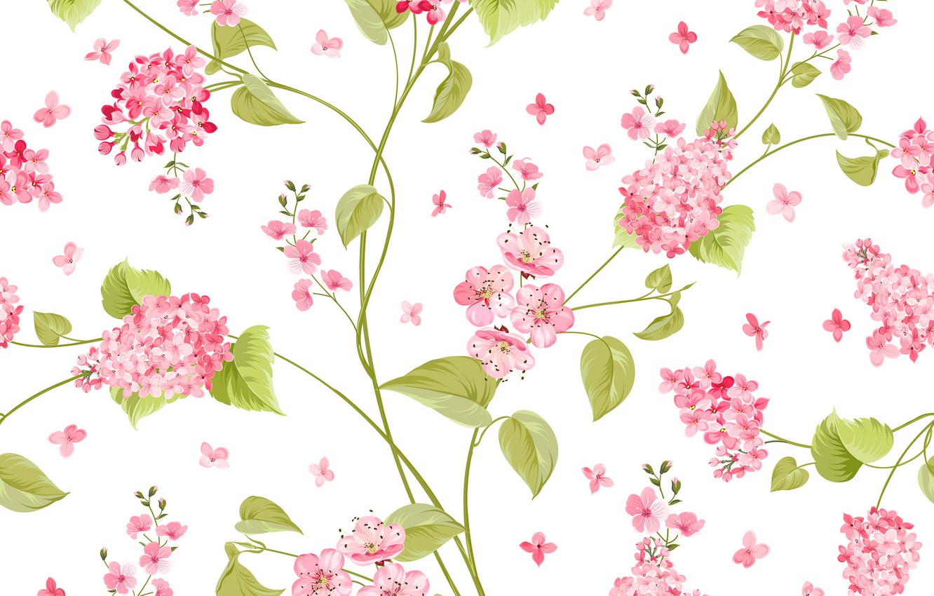 1332x850 Wallpaper Flowers, Pattern, Vector, Texture, White Background