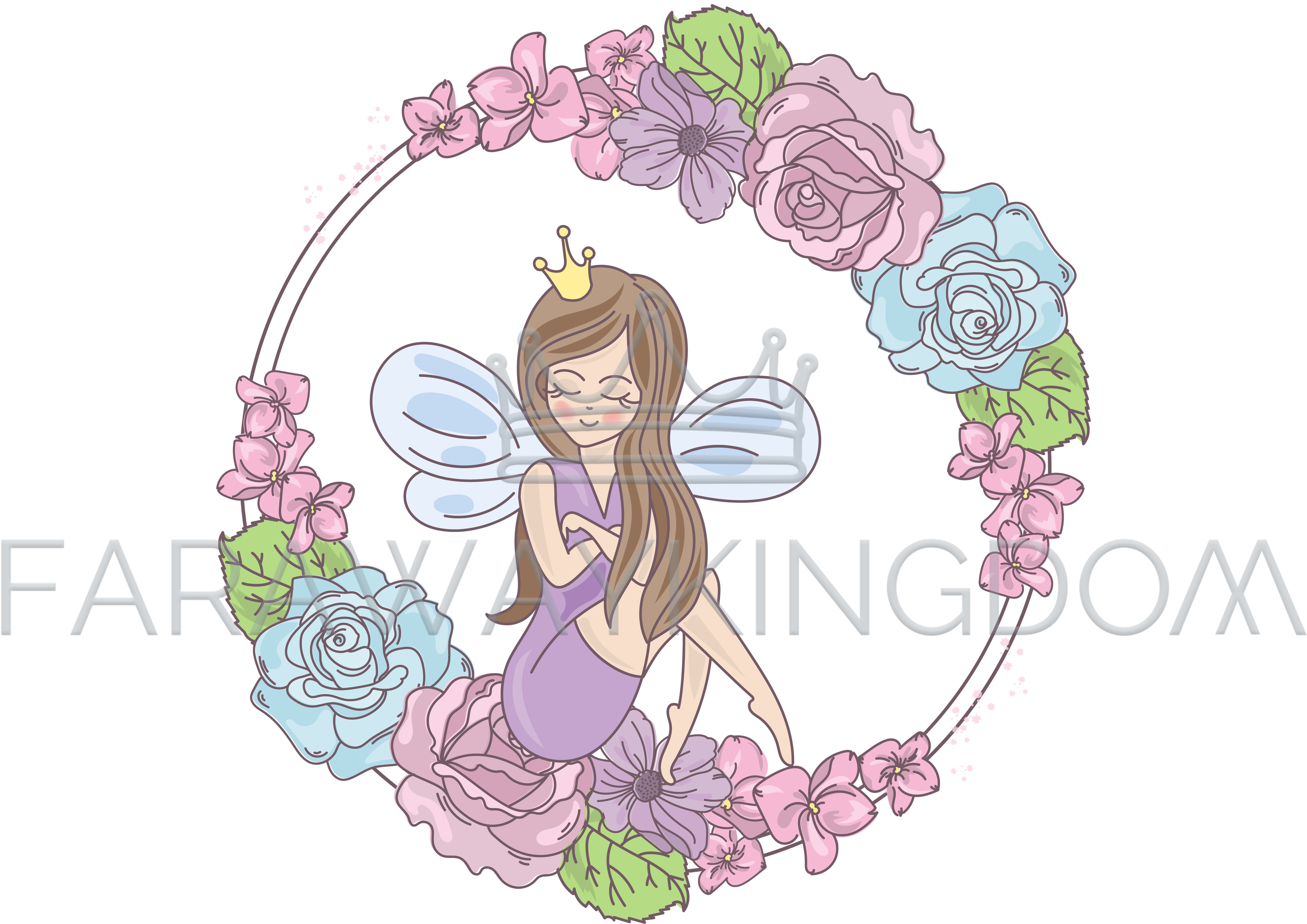 3508x2480 Fairy Flowers Floral Princess Wreath Vector Illustration Set