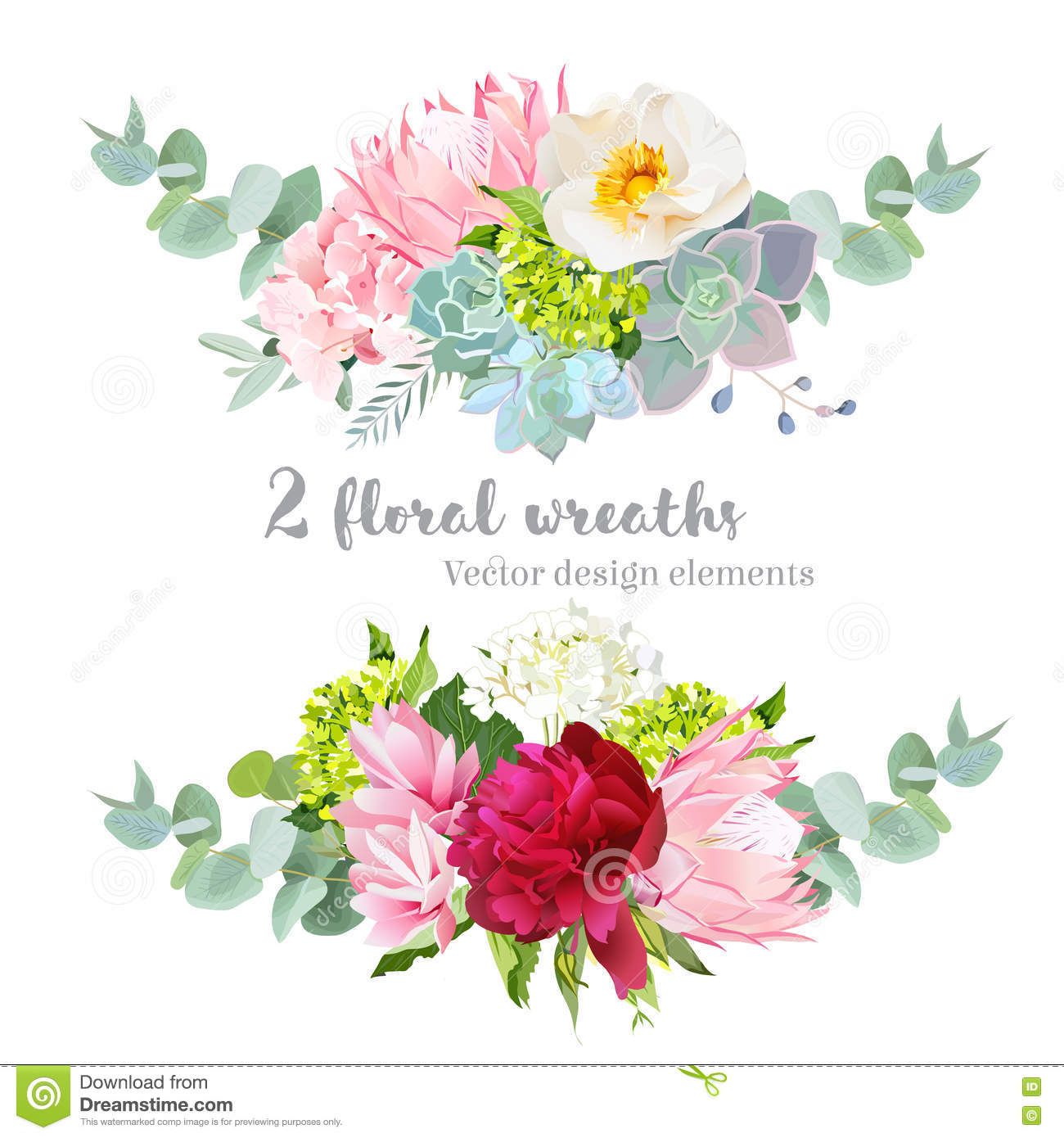 1300x1390 Floral Mix Wreath Vector Design Set Green, White And Pink