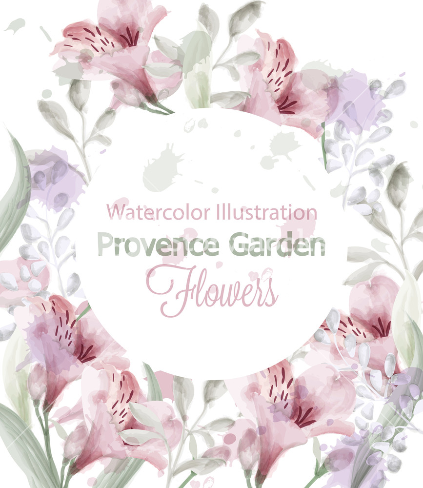 867x1000 Provence Flowers Wreath Vector Watercolor Lavender Delicate