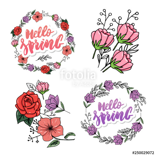 500x500 Spring Flower Wreath Vector Set Design Beautiful Stock Image