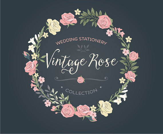 Vintage Wedding Invitation Floral Wreath Clipart Collection Rose 570x470 Vintage Wedding Invitation Floral Wreath Clipart Collection Rose
