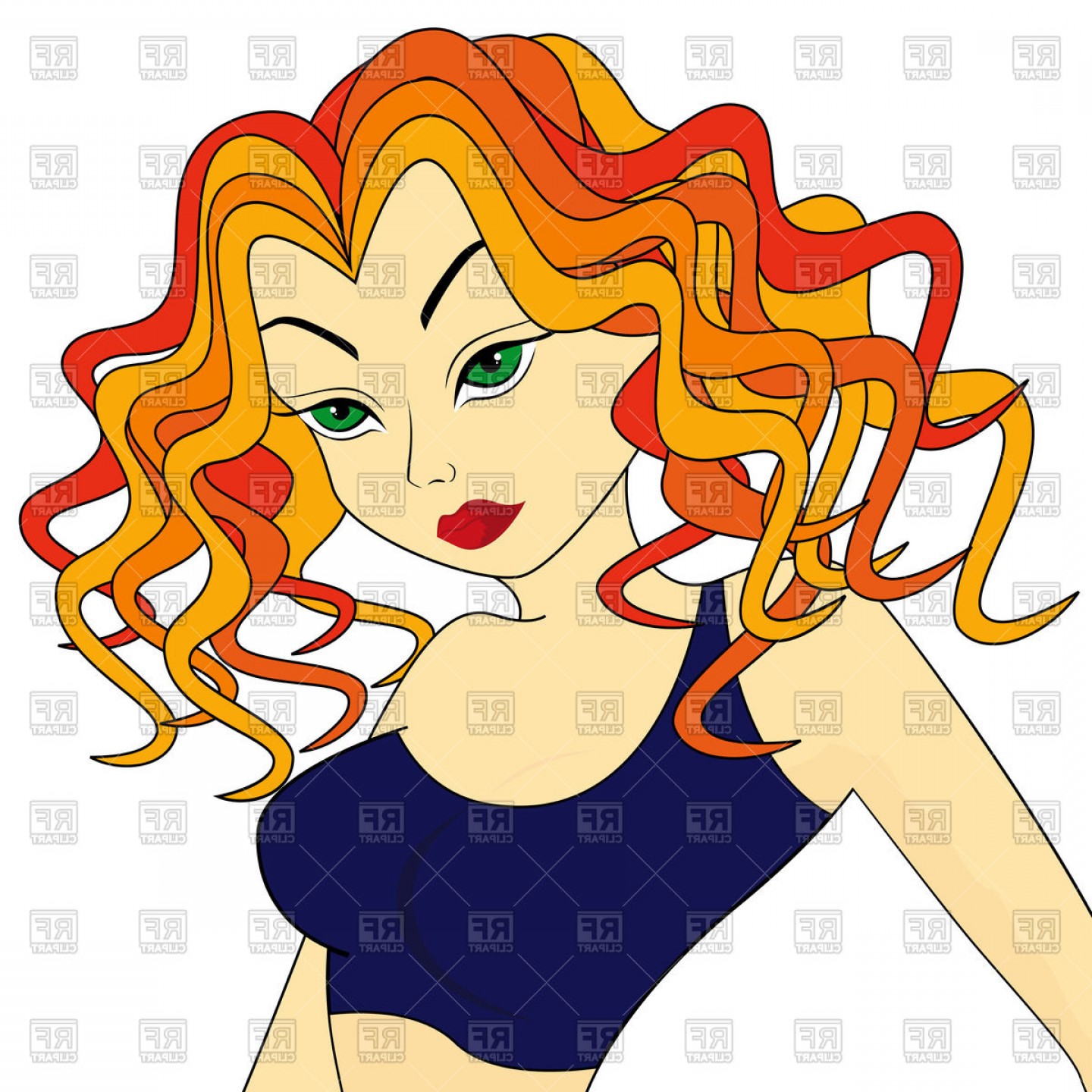 1440x1440 Cartoon Red Haired Young Girl With Green Eyes And Flowing Hair