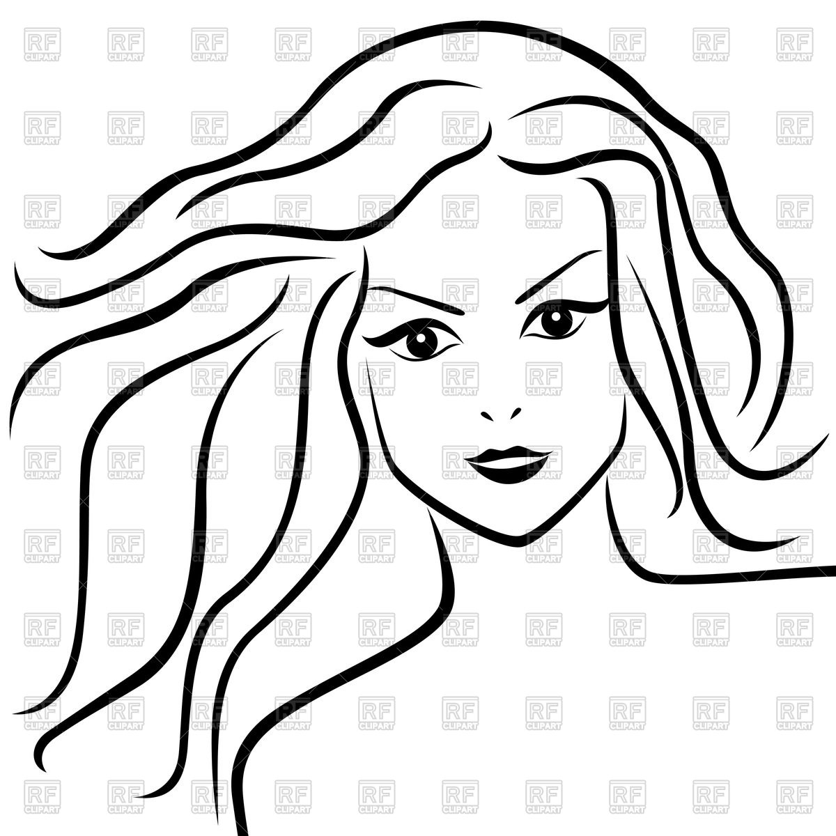 1200x1200 Outline Portrait Of Young Woman With Flowing Hair Vector Image