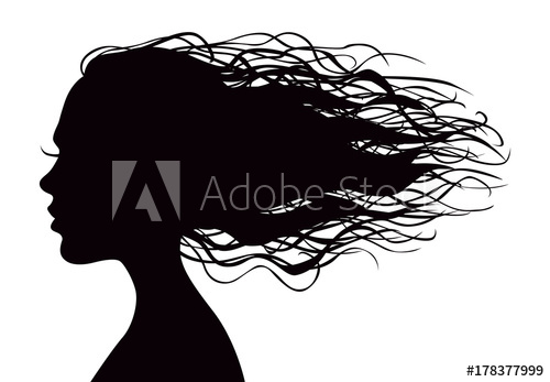 500x347 Black Vector Beautiful Woman's Portrait Silhouette With Long