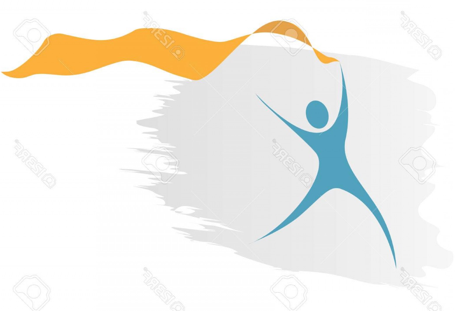 1560x1069 Photoa Blue Swoosh Symbol Person Runs With A Flowing Gold Ribbon