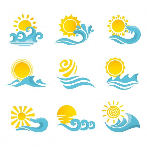 626x626 Waves Flowing Water Sea Ocean Icons Set With Sun Isolated Vector