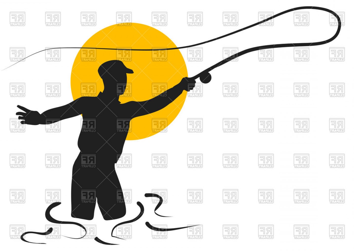 1440x1018 Fly Fishing Silhouette Of Fisherman Vector Clipart Soidergi