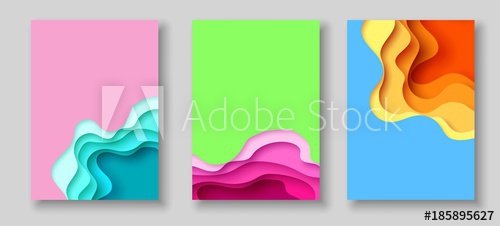 500x226 Cover Or Flyer Template With Abstract Paper Cut Blue Green Pink