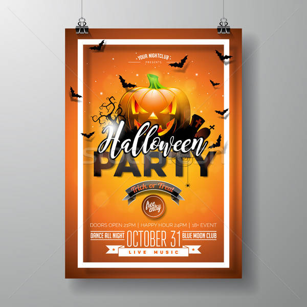 600x600 Halloween Party Flyer Vector Illustration With Pumpkin