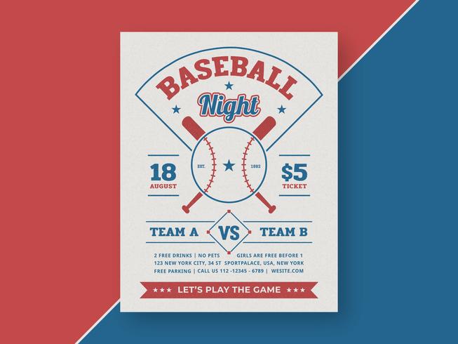 653x490 Baseball Night Retro Flyer Vector Template